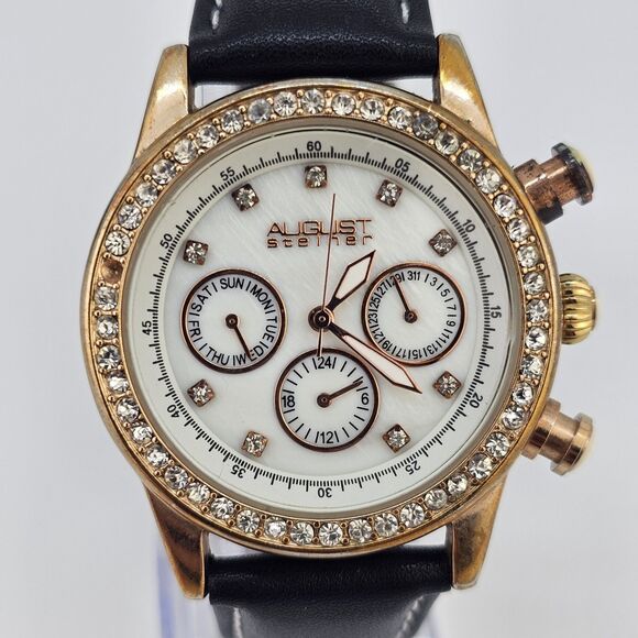 August Steiner Women's Watch 38MM White Dial New Leather Bands Battery READ - Picture 4 of 15